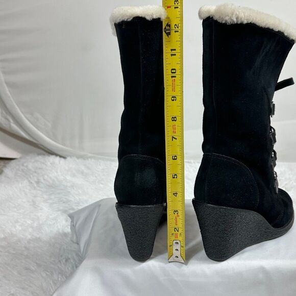 Cole Haan Nike Air Women Boot Sz 10 Black Suede Waterproof Wedge Heel Shearling - Picture 9 of 12